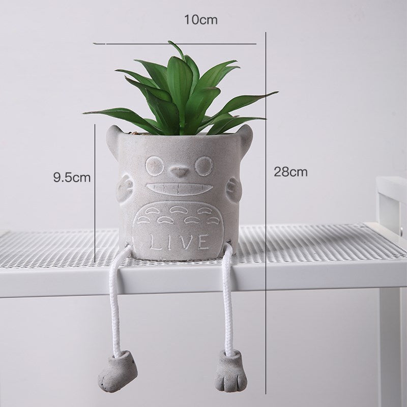 Creative pendant doll gadget Handmade Cement Potted Plant with Hanging Feet